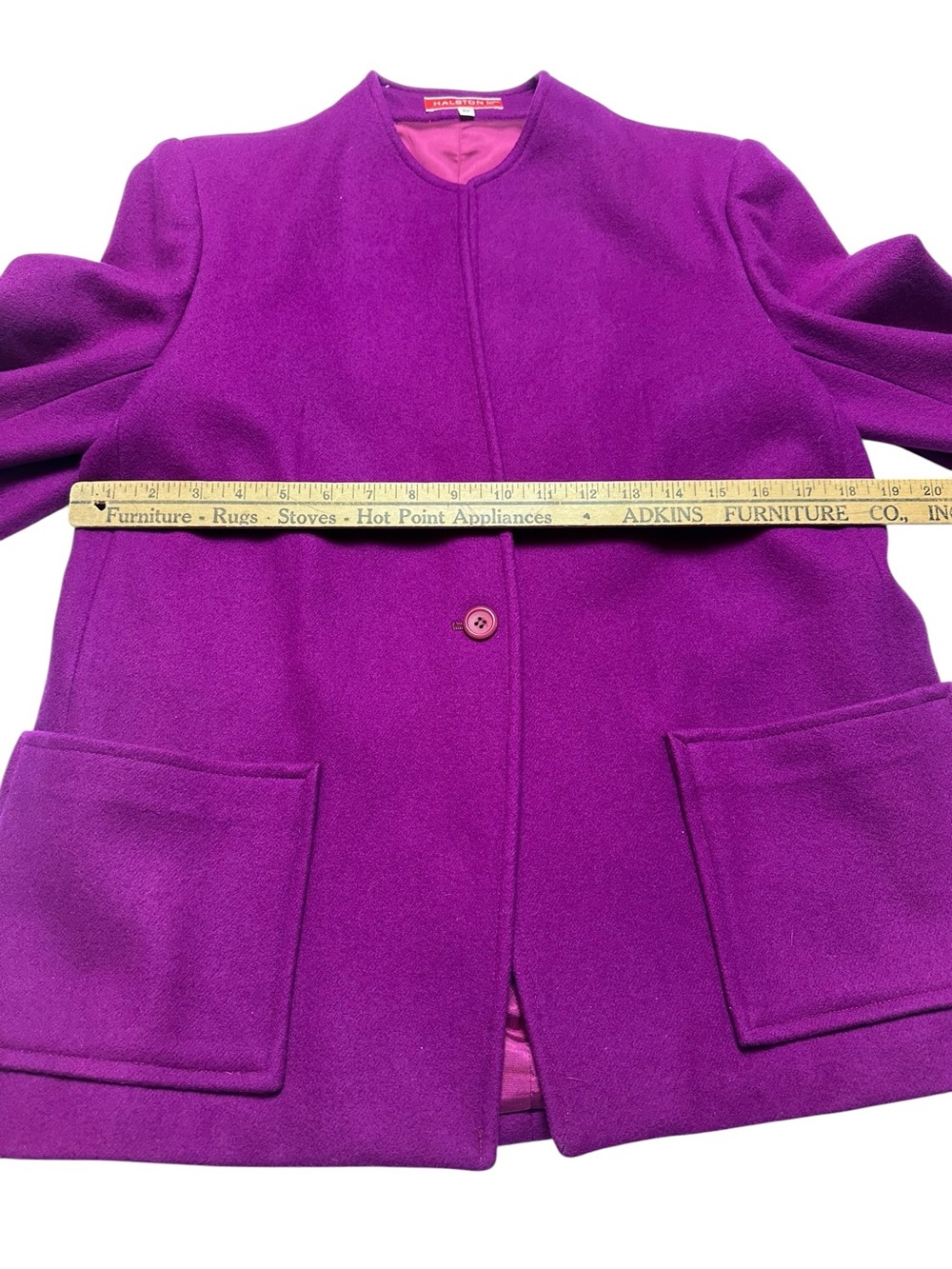 Vintage 80s Halston III Purple 100% Wool Collarless Jacket Blazer Size 10 - Picture 7 of 13